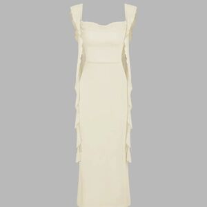 Cider Cream Sheath Maxi Dress Gown Ruffle Mesh Sleeveless Wedding Formal M 6